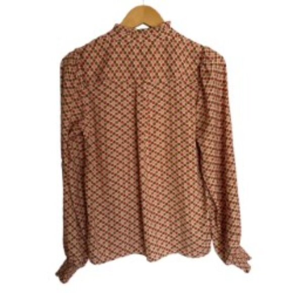 Maison d'Amelie Ruffle Neck Pink & Brown Long Sleeve Blouse XSmall - Picture 3 of 4